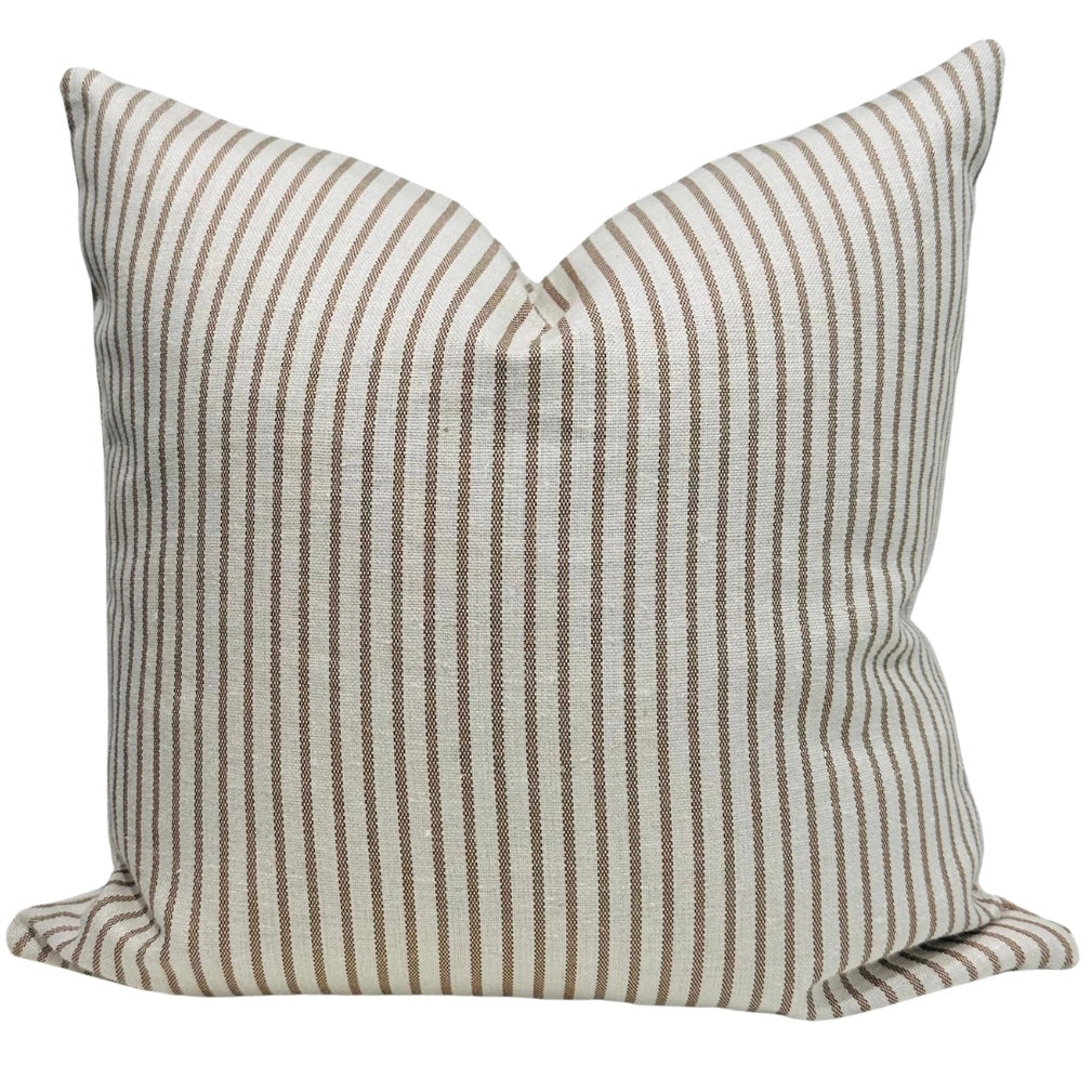 Brown Linen Stripe Pillow Cover