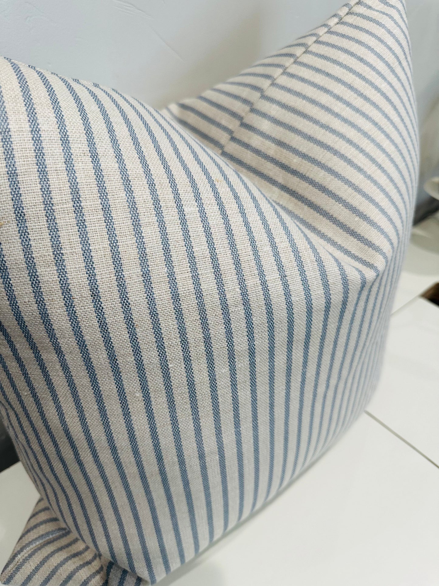 Blue Linen Stripe Pillow Cover