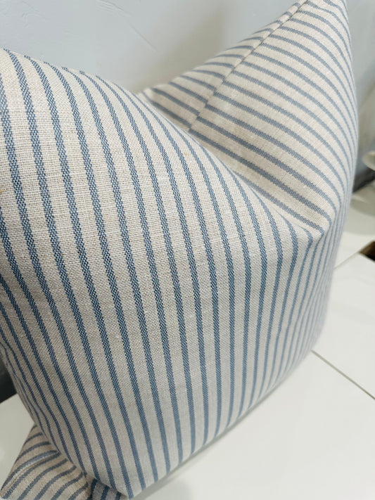 Blue Linen Stripe Pillow Cover