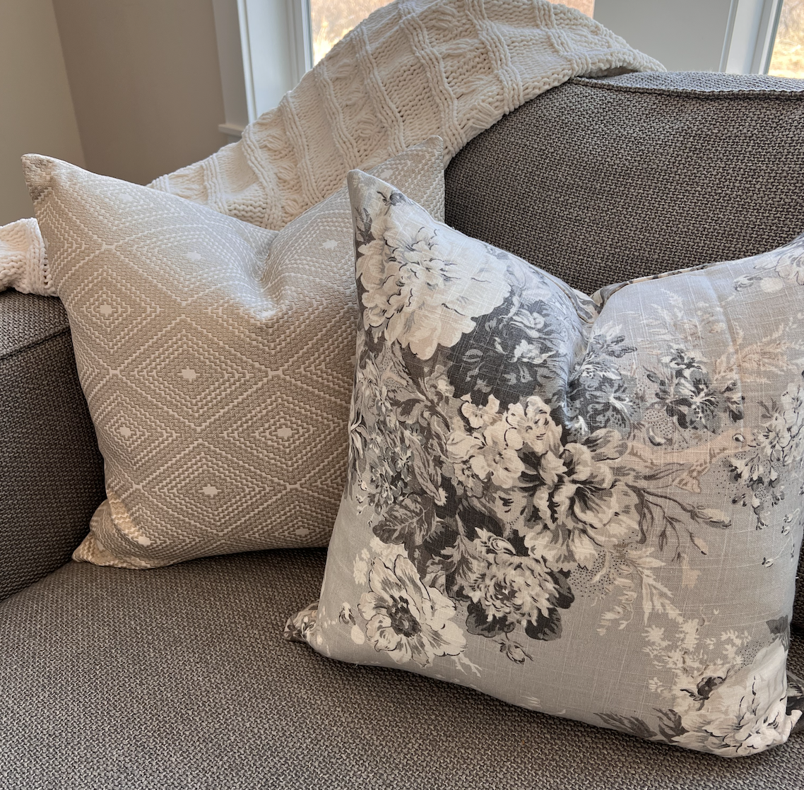 Grey Floral Pillow Cover