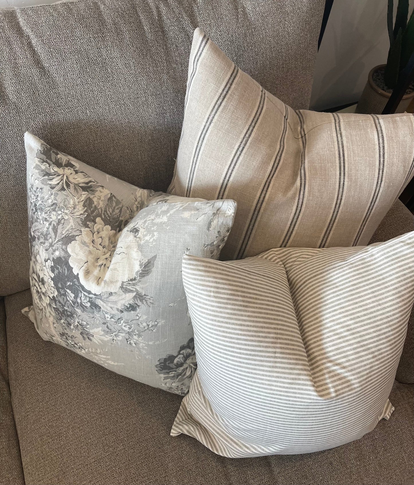 Grey Floral Pillow Cover