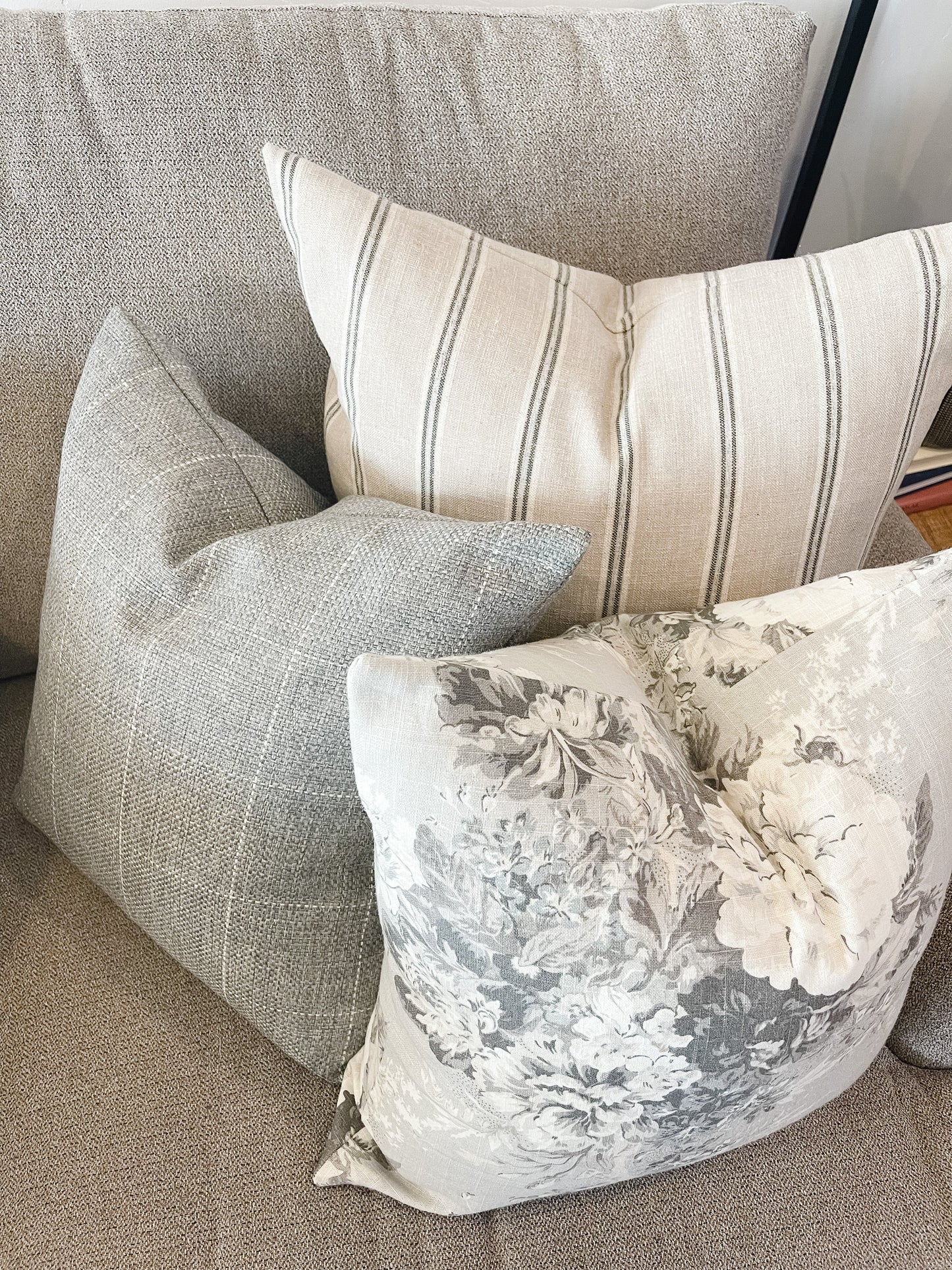 Grey Floral Pillow Cover